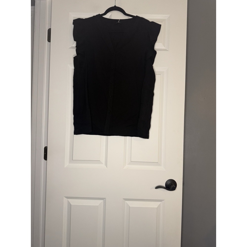 Fashion Xl Short Ruffle Sleeve Button Up Top Xl Linen Blend Nwt
